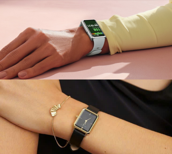 HUAWEI Band 11 với thiết kế vuông gợi nhắc đến thiết kế đồng hồ tank cổ điển.