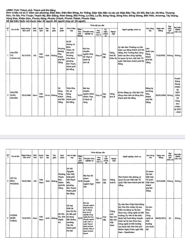 Danh sách 24 người ứng cử đại biểu Quốc hội khóa XVI tại Đà Nẵng - 4