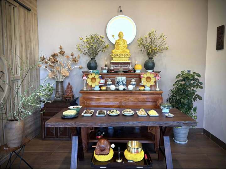 Mâm cỗ chay cúng rằm tháng Giêng. (Ảnh: Bảo Bình)