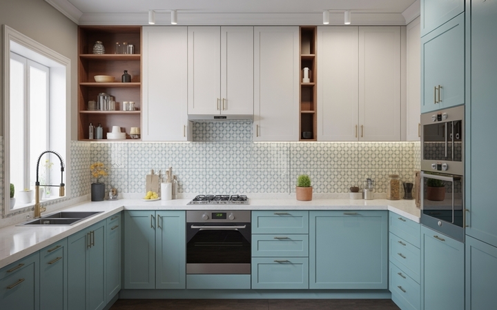 Phòng bếp nên ưu tiên vật liệu dễ lau chùi. (Ảnh: HomeL)