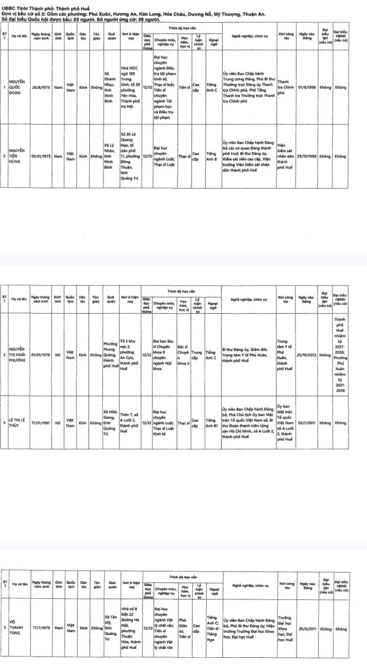 Danh sách những người ứng cử đại biểu Quốc hội khóa XVI tại TP Huế - 3