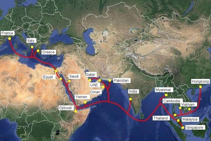 Sơ đồ của tuyến cáp quang biển AAE-1. (Ảnh: Cable Networks)