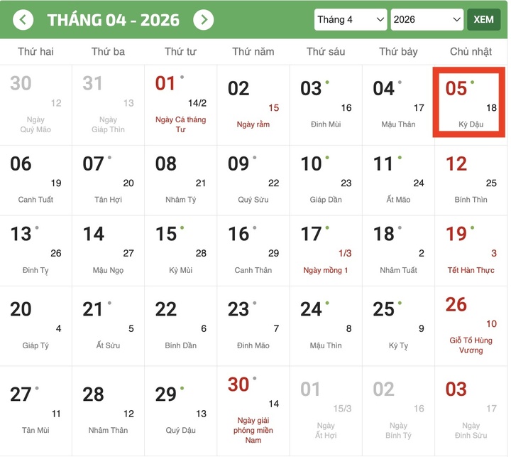 Tiết Thanh minh năm 2026 bắt đầu ngày 5/4, tức 18/2 Âm lịch.