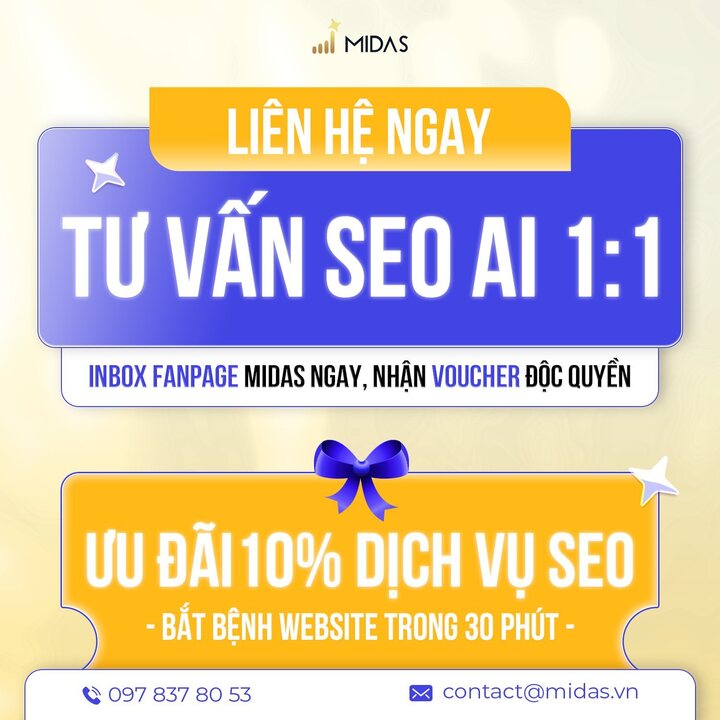 Midas Agency sẵn sàng đồng hành cùng doanh nghiệp giải mã kỷ nguyên tìm kiếm mới với dịch vụ tư vấn SEO AI 1:1 chuyên sâu.