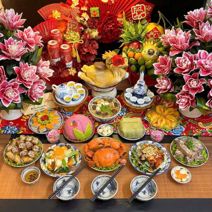 Gợi ý mâm cỗ mặn cúng rằm tháng Giêng. (Ảnh: Thu Huong Vu)