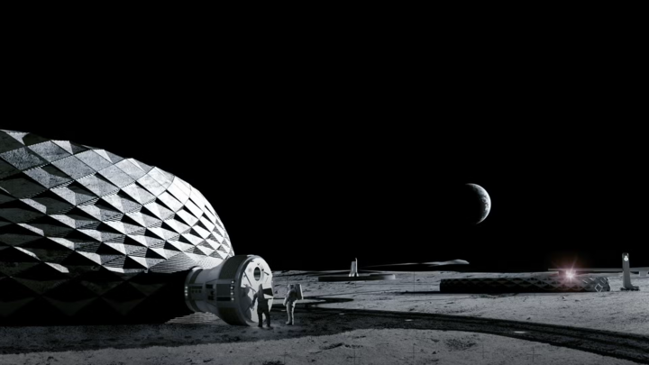 Hình minh họa căn cứ Mặt Trăng tương lai, gợi ý cách công nghệ in 3D từ bụi trăng có thể hỗ trợ xây dựng cơ sở hạ tầng ngoài Trái Đất. (Nguồn: ICON)