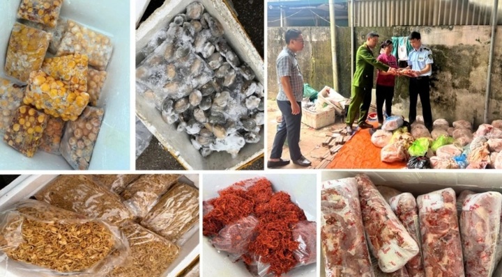 Số thực phẩm không rõ nguồn gốc bị lực lượng Cảnh sát kinh tế thu giữ.