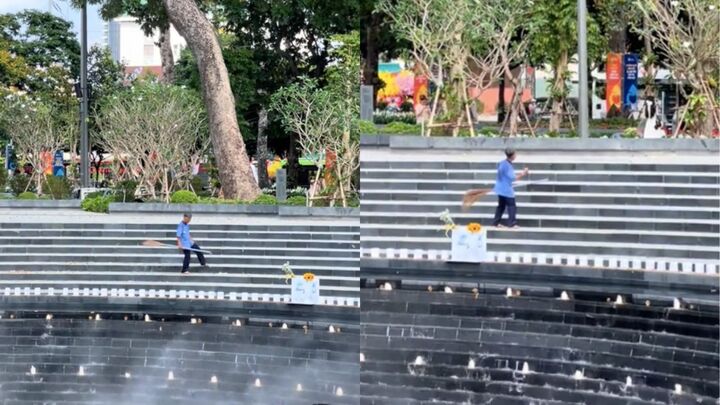 Chú lao công vui vẻ làm việc tiếp thêm động lực cho dân mạng đang uể oải sau Tết. (Ảnh chụp màn hình)