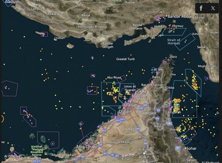 Các tàu tránh đi qua eo biển Hormuz. (Ảnh: LSEG, Reuters)
