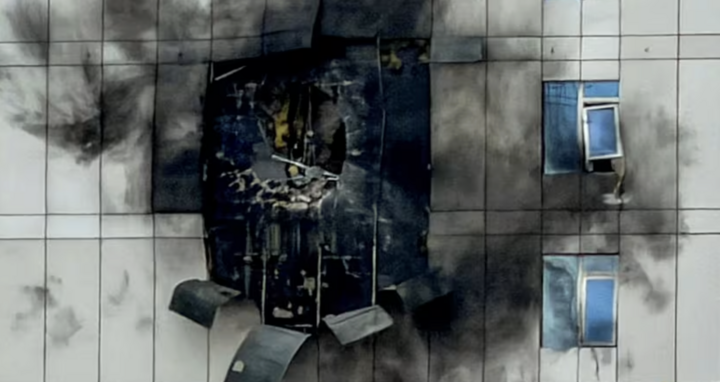 Một tòa nhà bị hư hại do cuộc tấn công bằng máy bay không người lái của Iran. (Ảnh: Reuters)