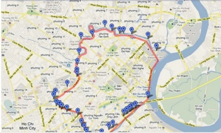 Khu vực thí điểm vùng phát thải thấp tại trung tâm TP.HCM giới hạn bởi 15 cây cầu và 17 tuyến đường. (Nguồn: TTQLGTCC)
