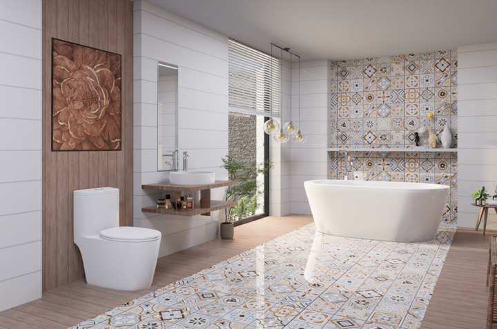 Không gian phòng tắm với thiết bị vệ sinh Caesar.