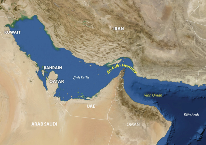 Vị trí eo biển Hormuz và các quốc gia xung quanh. (Đồ họa: NASA)