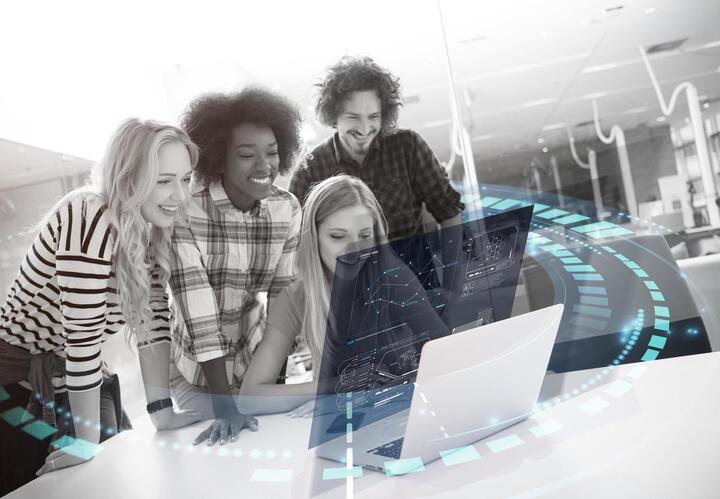 Tinh thần đồng đội trong môi trường công nghệ hiện đại, nơi phụ nữ đang từng bước khẳng định vị thế. (Nguồn: Vecteezy)