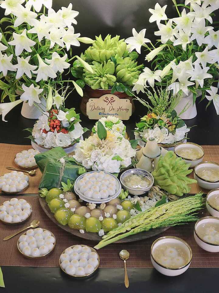 Mâm lễ cúng Tết Hàn thực tại nhà. (Ảnh: Vũ Thu Hương)