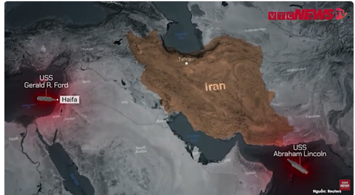 Vị trí các tàu sân bay hiện tại của Mỹ ở Trung Đông.