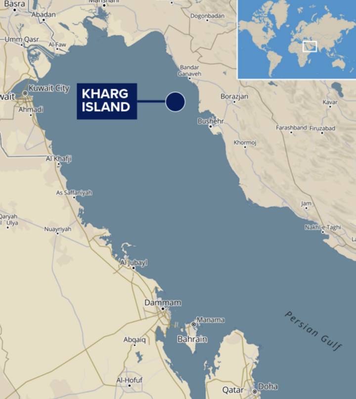 Đảo Kharg nằm cách bờ biển phía Tây Bắc Iran khoảng 25km. (Nguồn: CNBC)
