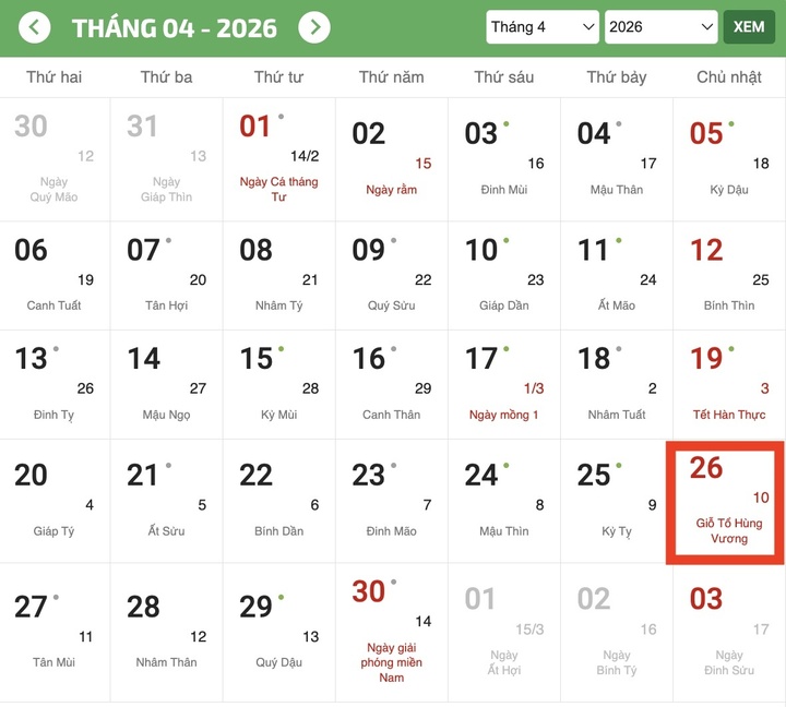 Giỗ Tổ Hùng Vương năm nay rơi vào Chủ nhật ngày 26/4 Dương lịch. (Ảnh: Chụp màn hình)