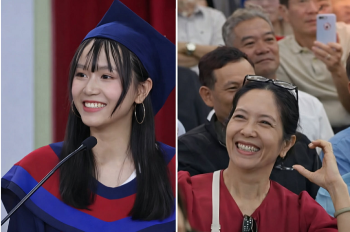 Trần Ngọc Bảo Thi tốt nghiệp loại xuất sắc ngành Công nghệ Kỹ thuật Điện - Điện tử, là thủ khoa toàn khóa. Mẹ của Thi cũng là một kỹ sư điện tử, tốt nghiệp cách đây hơn 20 năm. (Ảnh: Cắt từ clip)