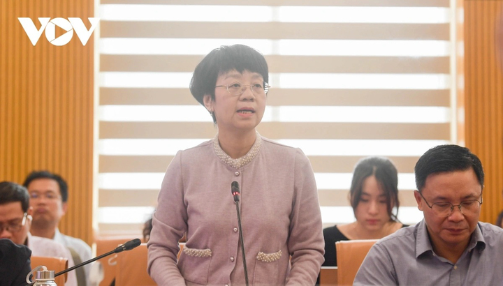 Phó Cục trưởng Cục Môi trường, Nguyễn Thị Thiên Phương trả lời báo chí.