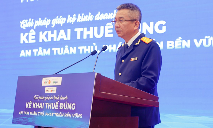 Ông Mai Xuân Thành - Cục trưởng Cục Thuế (Bộ Tài chính) chia sẻ về ý nghĩa, tầm quan trọng và mục tiêu của chương trình hội thảo. (Ảnh: VGP)