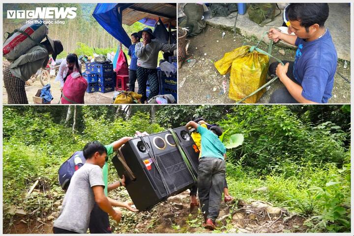 Hằng tuần đều có những tốp người cõng trên lưng đồ vật, nhu yếu phẩm như loa, đài, quần áo, xăng xe và thức ăn từ dưới xuôi đưa về làng.