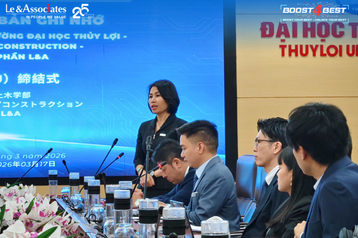 Bà Phạm Thị Mỹ Lệ - Chủ tịch HĐQT L&A chia sẻ về chương trình Job Ready Talents - tại lễ ký kết hợp tác.