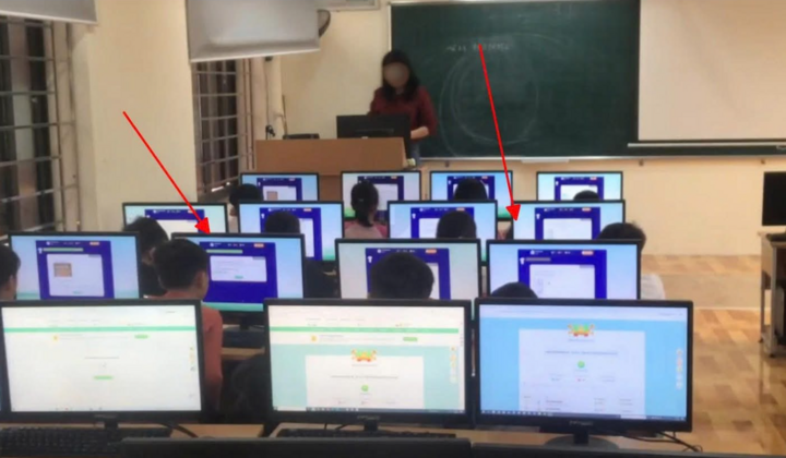 Một số phòng thi VioEdu phát hiện gian lận: Giám thị nhắc bài, chụp và phát tán đề thi. (Ảnh: VioEdu)