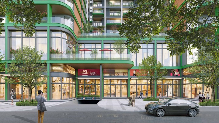 Hệ thống shophouse và hệ tiện ích nội khu tại khối đế kiến tạo nhịp sống thượng lưu.