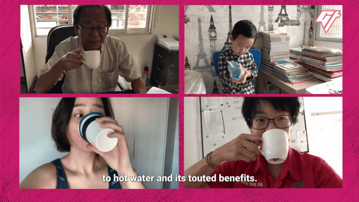 Già trẻ, gái trai tại Trung Quốc đều được học và hiểu về lợi ích của việc uống nước nóng. (Ảnh: Gigazine)