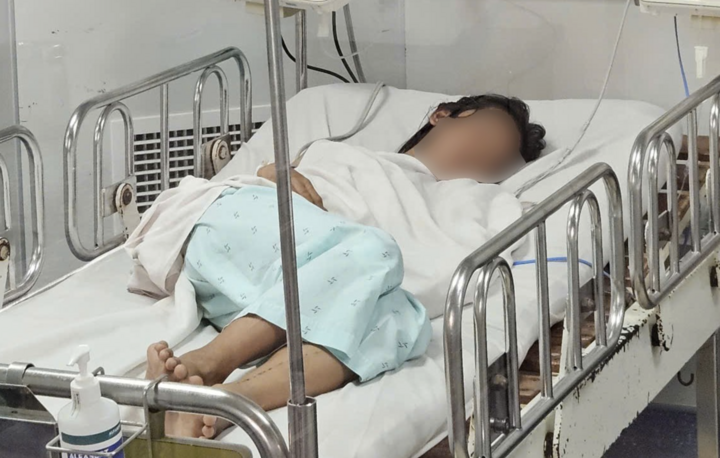 Bệnh nhi Y.V lúc mới nhập viện Bệnh viện Bệnh Nhiệt đới.