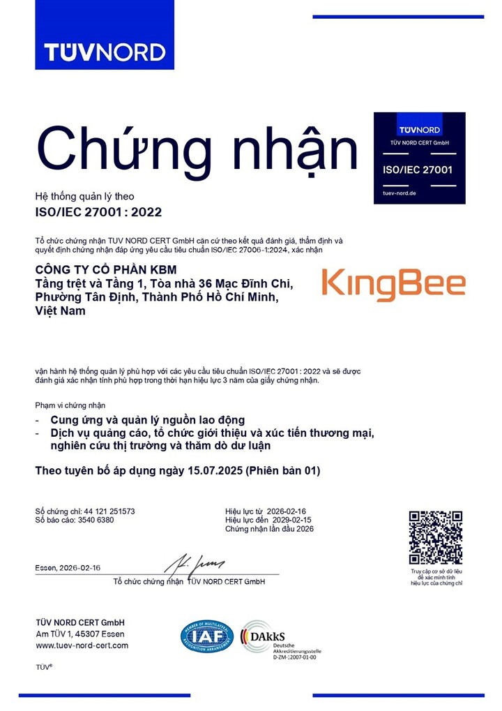 KingBee đạt chứng nhận ISO/IEC 27001:2022 về hệ thống quản lý an toàn thông tin - 1