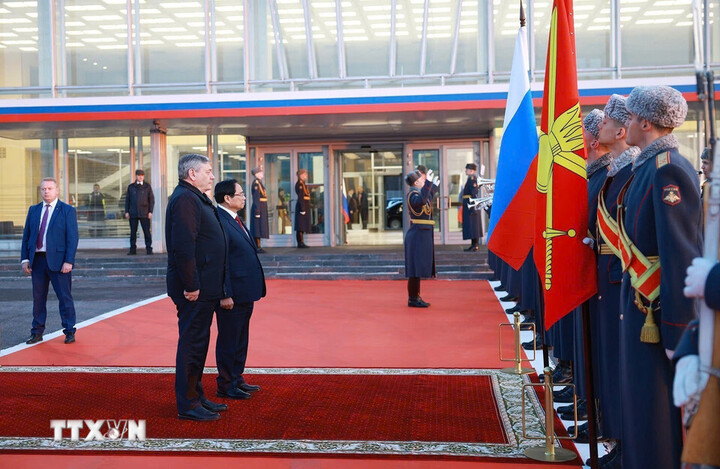 Lễ tiễn Thủ tướng Phạm Minh Chính tại sân bay Vnukovo 2, Thủ đô Moska. (Ảnh: Dương Giang)