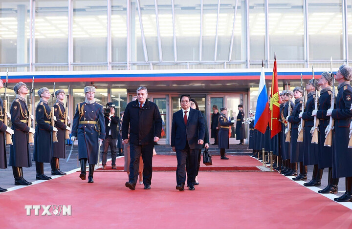 Lễ tiễn Thủ tướng Phạm Minh Chính tại sân bay Vnukovo 2, Thủ đô Moska. (Ảnh: Dương Giang)