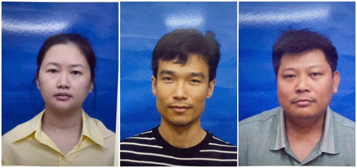 Các bị can: Ngô Thị Thảo, Trần Quang Chiến, Vương Lê Vĩnh Nhân (từ trái sang).