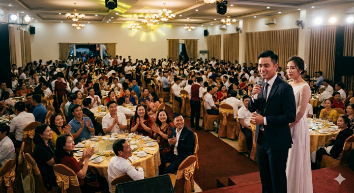 Nhiều người tin rằng đám cưới càng to, càng nhiều khách càng tốt, nhưng lại quên mất ý nghĩa chia vui thực sự. (Ảnh minh họa: AI)