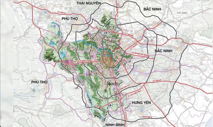 Định hướng liên kết vùng giao thông đường bộ của Hà Nội. (Ảnh: Viện Quy hoạch xây dựng Hà Nội)
