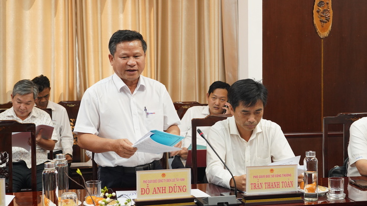 Ông Đỗ Anh Dũng - Phó Giám đốc Công ty Điện lực Tây Ninh - báo cáo tạị buổi làm việc.