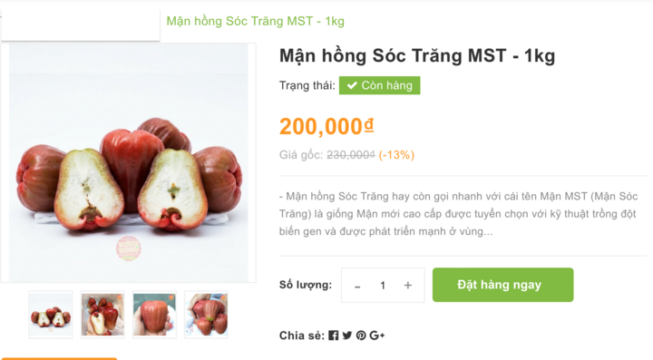 Một cửa hàng trái cây đăng bán mận hồng MST với giá 200.000 đồng/kg.