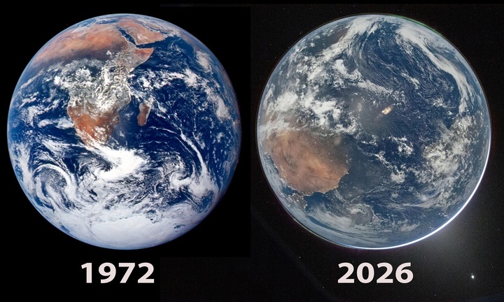 Ảnh chụp Trái Đất năm 1972 và 2026. (Ảnh: NASA)