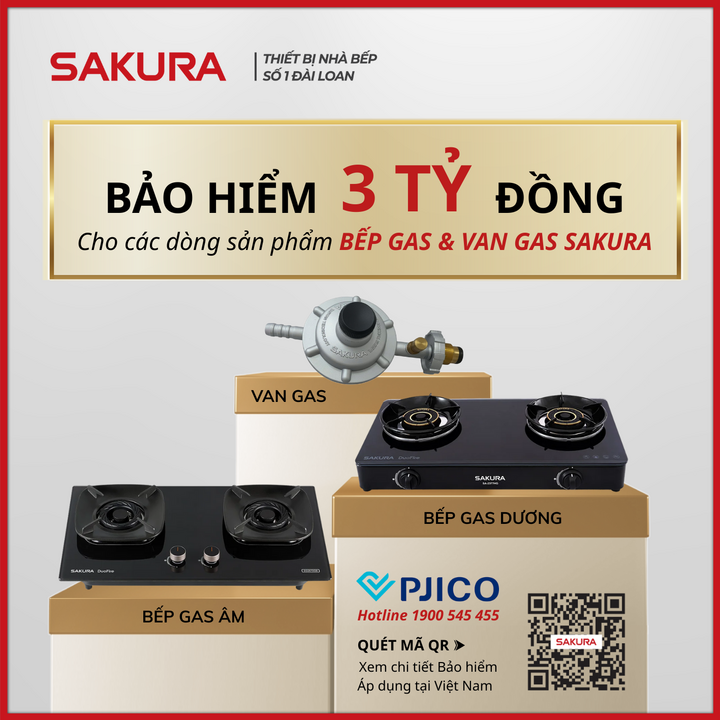 Các dòng bếp gas và van gas SAKURA được áp dụng bảo hiểm