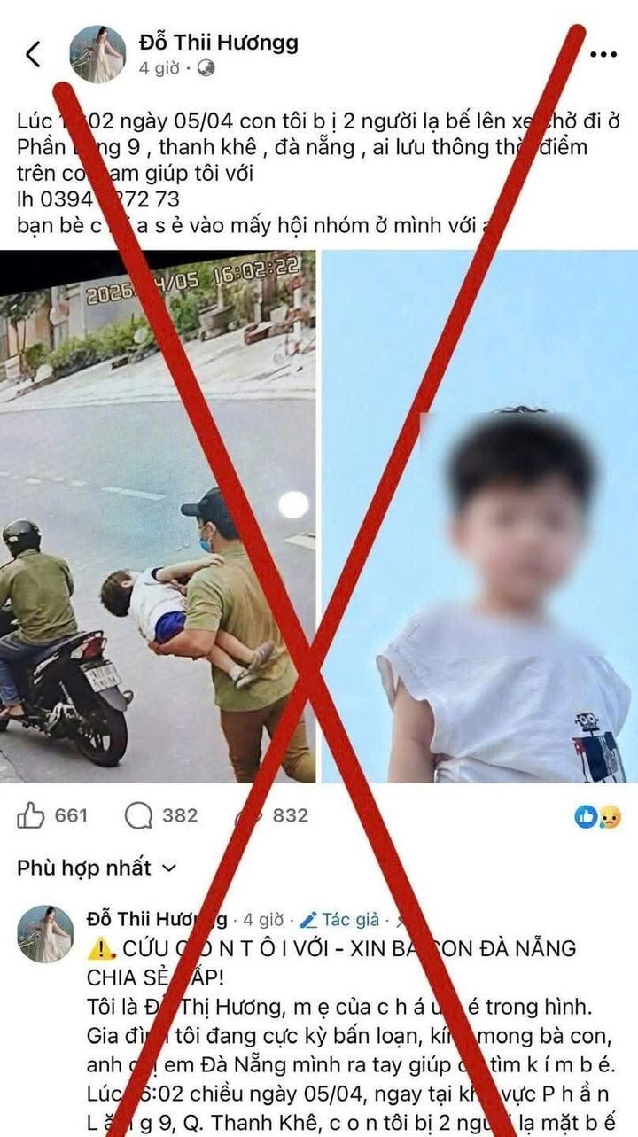 Thông tin cháu bé bị 2 người lạ bế lên xe chở đi là hoàn toàn bịa đặt. (Ảnh: C.A)