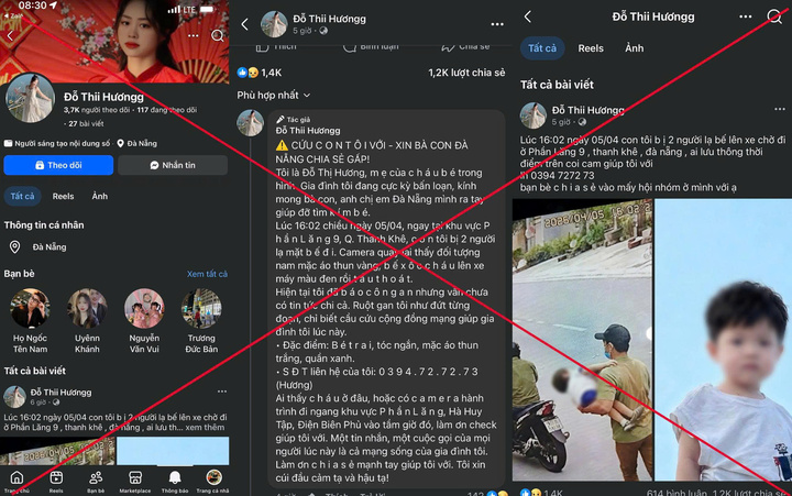 Thông tin bắt cóc trẻ em do tài khoản Đỗ Thii Hươngg chia sẻ là hoàn toàn bịa đặt. (Ảnh: C.A)