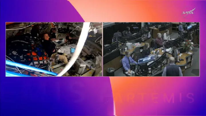 Trung tâm điều khiển và các phi hành gia Artemis II kết nối với nhau sau khi khôi phục liên lạc. (Ảnh: NASA)