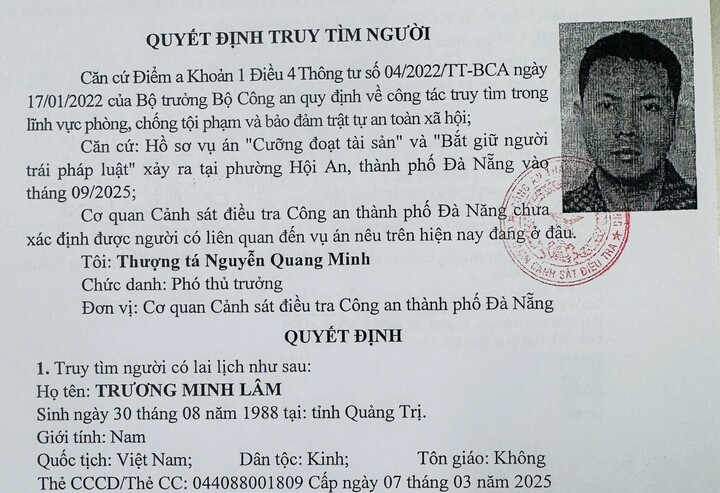 Quyết định truy tìm Trương Minh Lâm. (Ảnh: C.A)