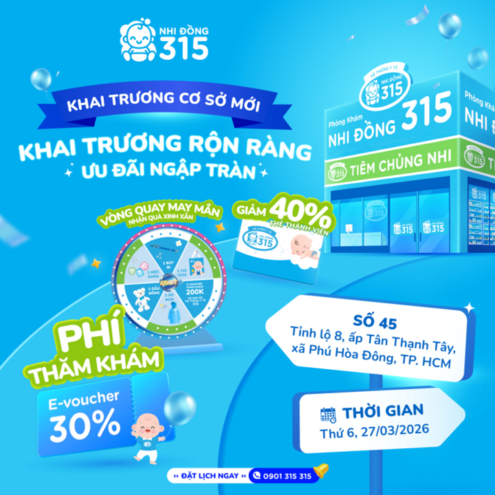 Phòng khám Nhi Đồng 315 có thêm địa chỉ mới tại số 45, Tỉnh lộ 8, ấp Tân Thạnh Tây, xã Phú Hòa Đông, TP.HCM.