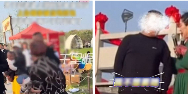 Người đàn ông đi hẹn hò giấu mặt nhưng bị vợ phát hiện, dẫn đến xung đột trên sân khấu. (Ảnh: Xinmin Evening News)