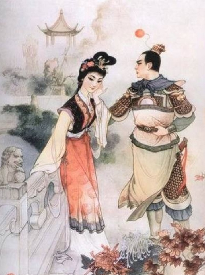 Lã Bố và Điêu Thuyền trong tranh dân gian của Trung Quốc.