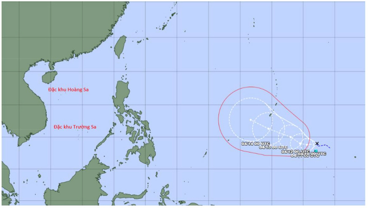Bản đồ đường đi của áp thấp nhiệt đới. (Nguồn: NCHMF)