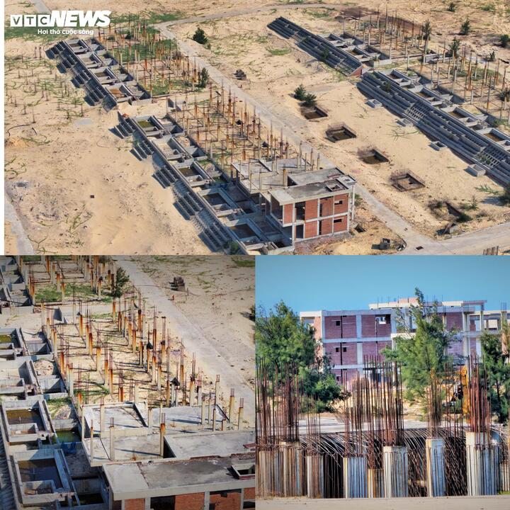 Toàn cảnh dự án hầu như không có bóng người, hàng loạt trụ bê tông sắt thép bất động.